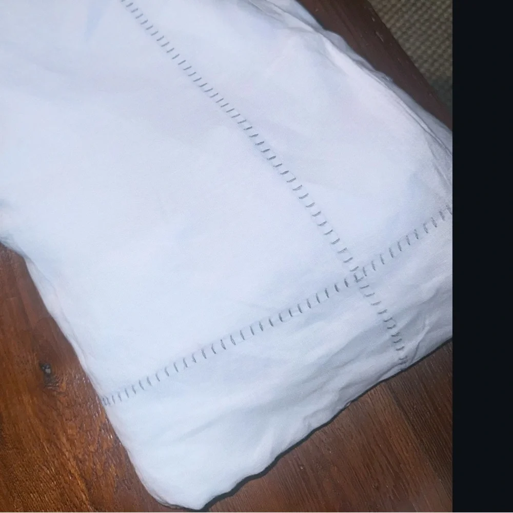 Anthropologie stitched organic linen duvet cover twin Dorm white grey embroidery